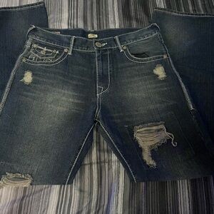 True Religion Men's Relaxed Distressed Dark Blue Jeans